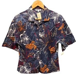 Depeche Mode Tropical Short Sleeve Shirt Blouse Womens 12 Blue Hawaiian Vintage